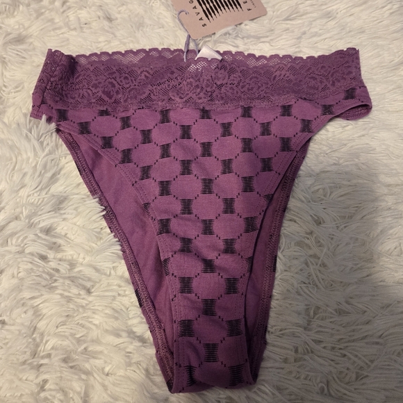 NWT Savage X Fenty Cotton Essentials Lace Trim High Leg Bikini Bottom Size XS - Picture 2 of 7